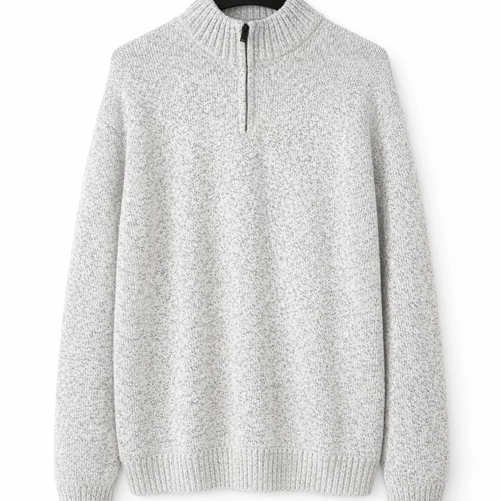 Chaps Men’s XXL Gray Quarter Zip Sweater Pullover Ribbed Collar Long Sleeve